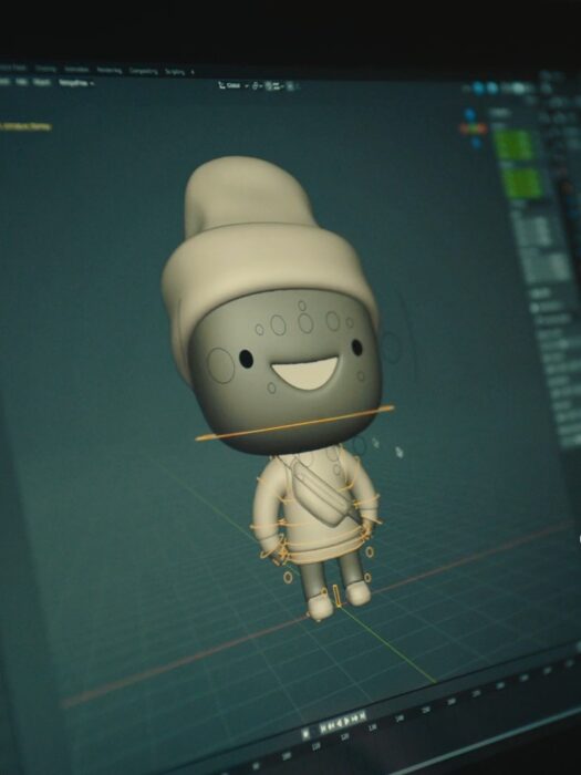A computer game character being designed in 3D rendering software.