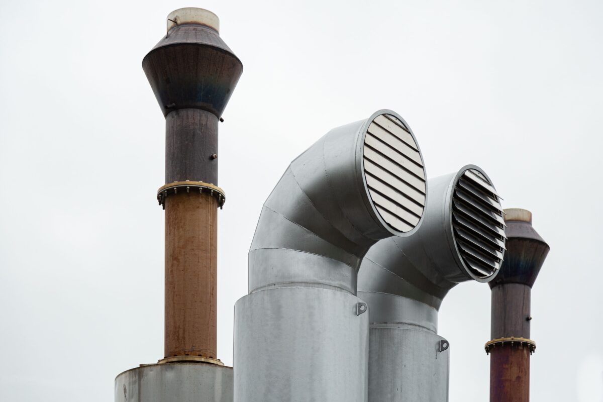 Ventilation pipes on the roof of a factory.