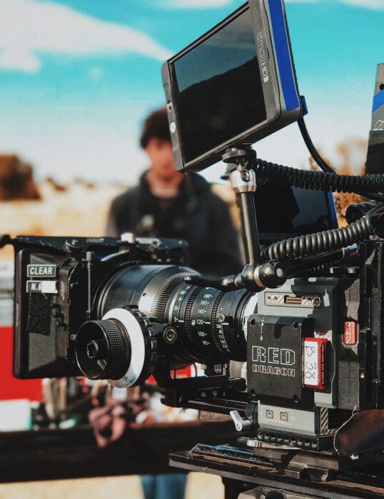 A digital movie camera on a film set.