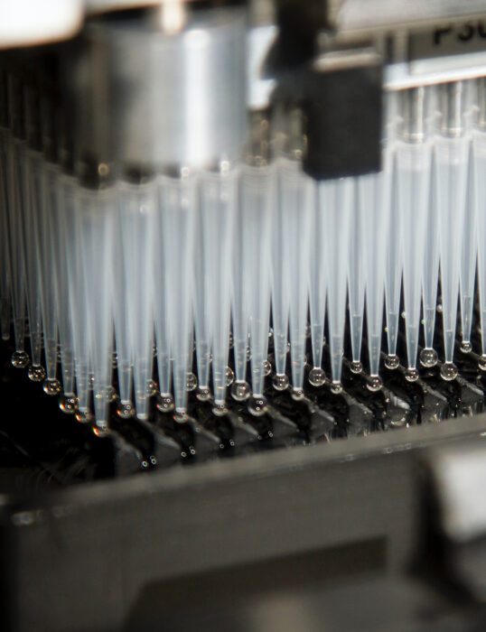 An automated pipetting platform prepares samples for testing.