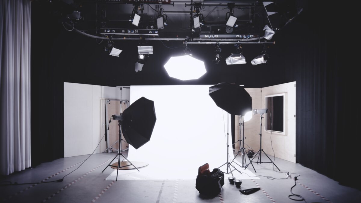 A professional lighting set up for filming.