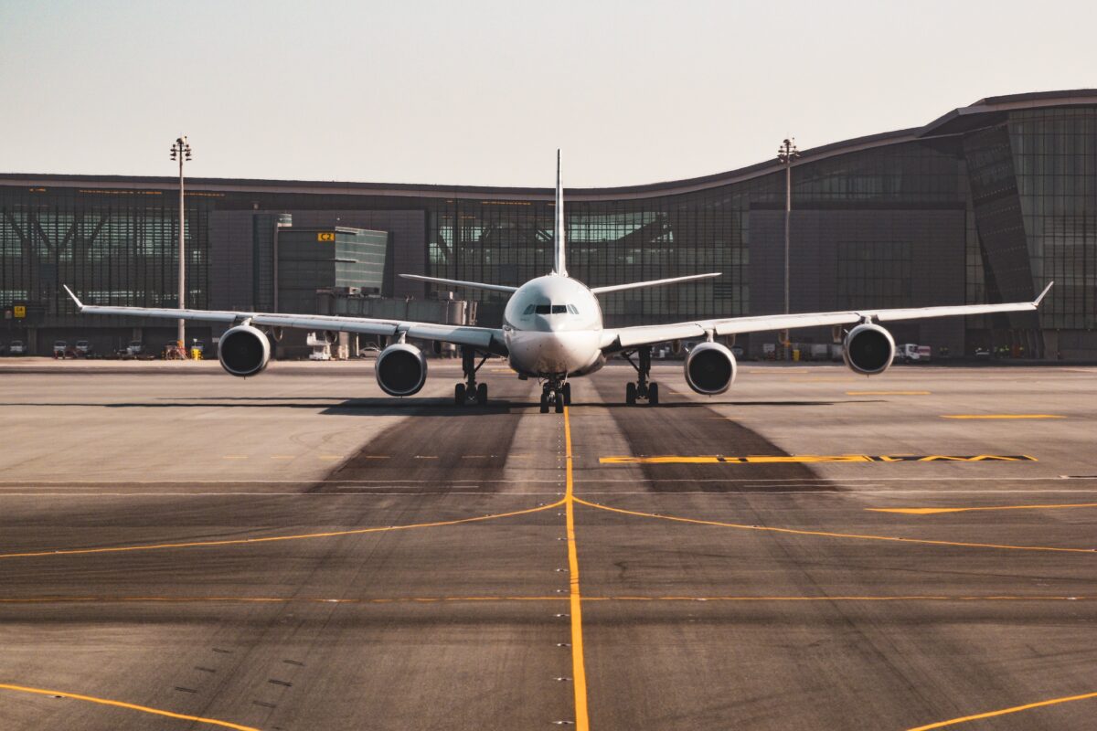 An aeroplane on the runway, waiting to take-off.