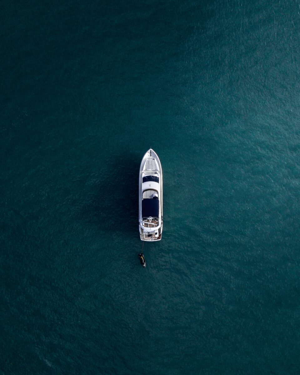 A yacht floating at sea.
