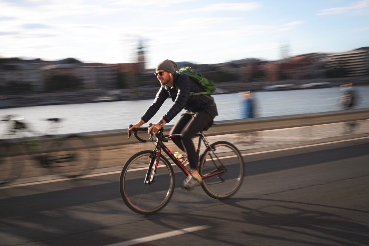 A cyclist riding their bike.