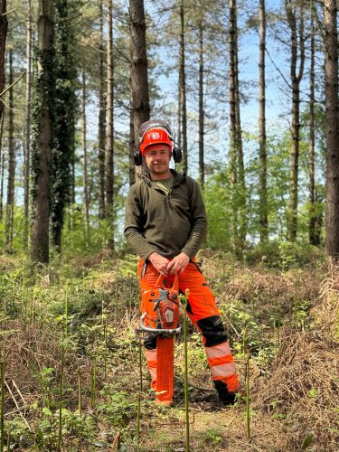 Young person working in the forest