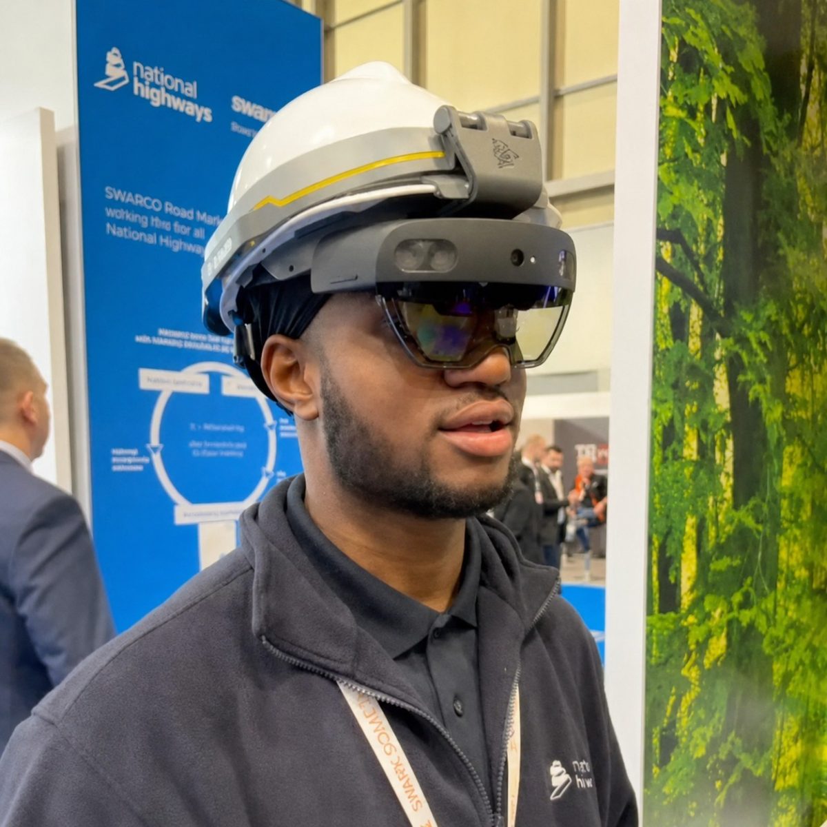 Civil Engineering Technician Tochi wearing a virtual reality headset.